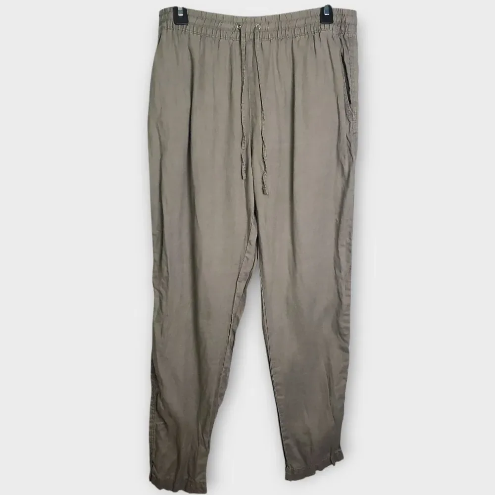 H&M Linen Blend Drawstring Pants Taupe Medium